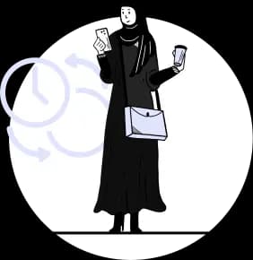 امرأة تحمل هاتفًا وفنجان قهوة